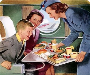 Stewardess serving airplane food