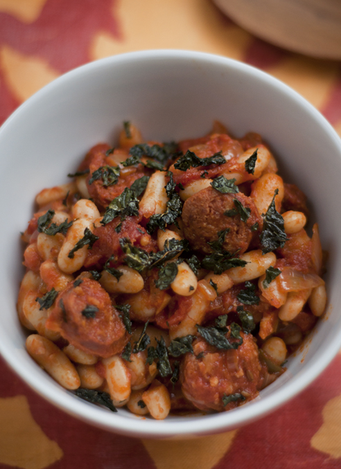 Chorizo with White Beans and Crisp Cavolo Nero