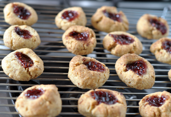 Raspberry Thumprint Cookies on rack